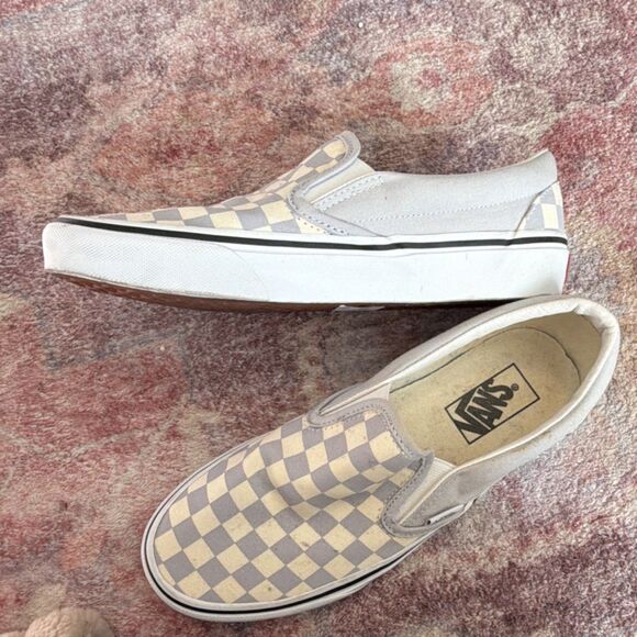 Vans Checkerboard Slip-On Canvas Shoes White Gray Men's Size 7.5 Women’s Size 9 - Picture 2 of 6